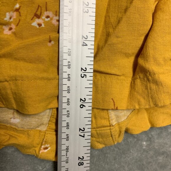 ana Women Floral Linen Blend Mustard Yellow Flutter Sleeve Mini Sheath Dress M - Picture 8 of 9